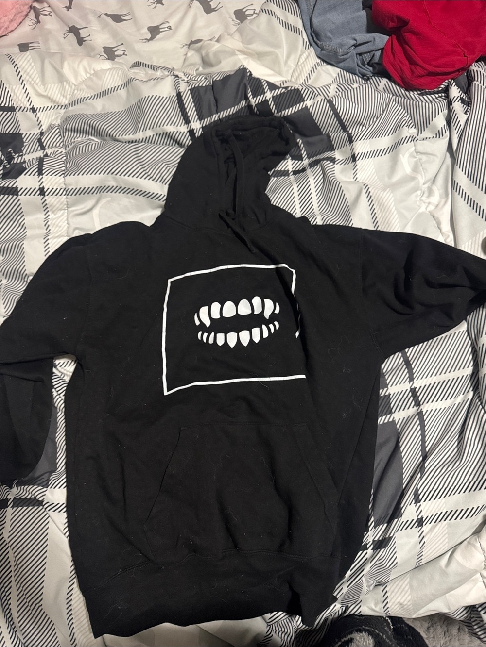 Men's Black Hoodie with Chomp Mouth Print